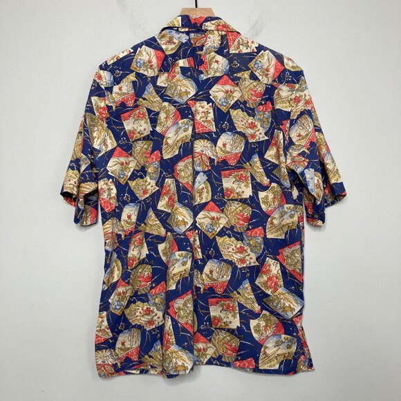 Reyn Spooner Shirt Mens Large Blue Cotton Hawaiian Japanese Floral Graphic Print - Picture 2 of 6